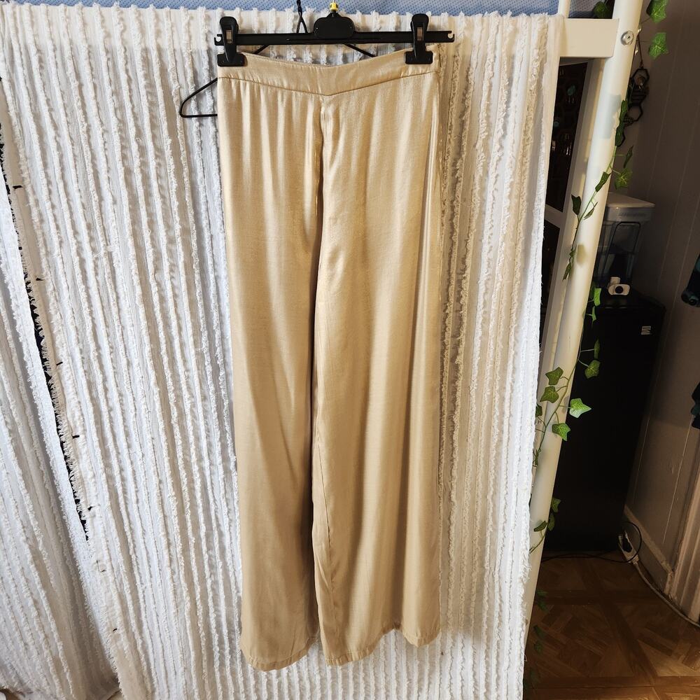Lovers + Friends Sz Small Pale Gold Zoey Wide Leg High Waisted Pants Party Glam - Picture 9 of 10